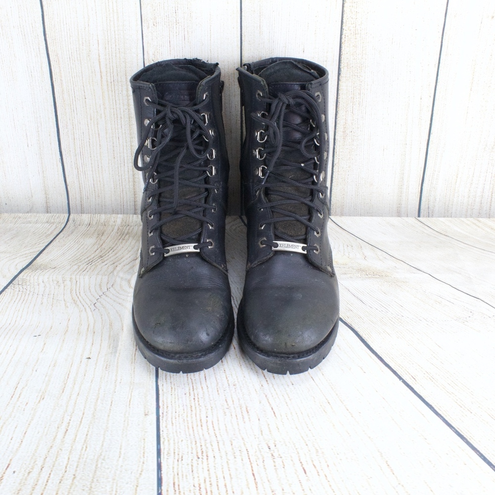 XELEMENT BLACK LEATHER ZIP LACE UP MOTO Boots 12 - Picture 3 of 8